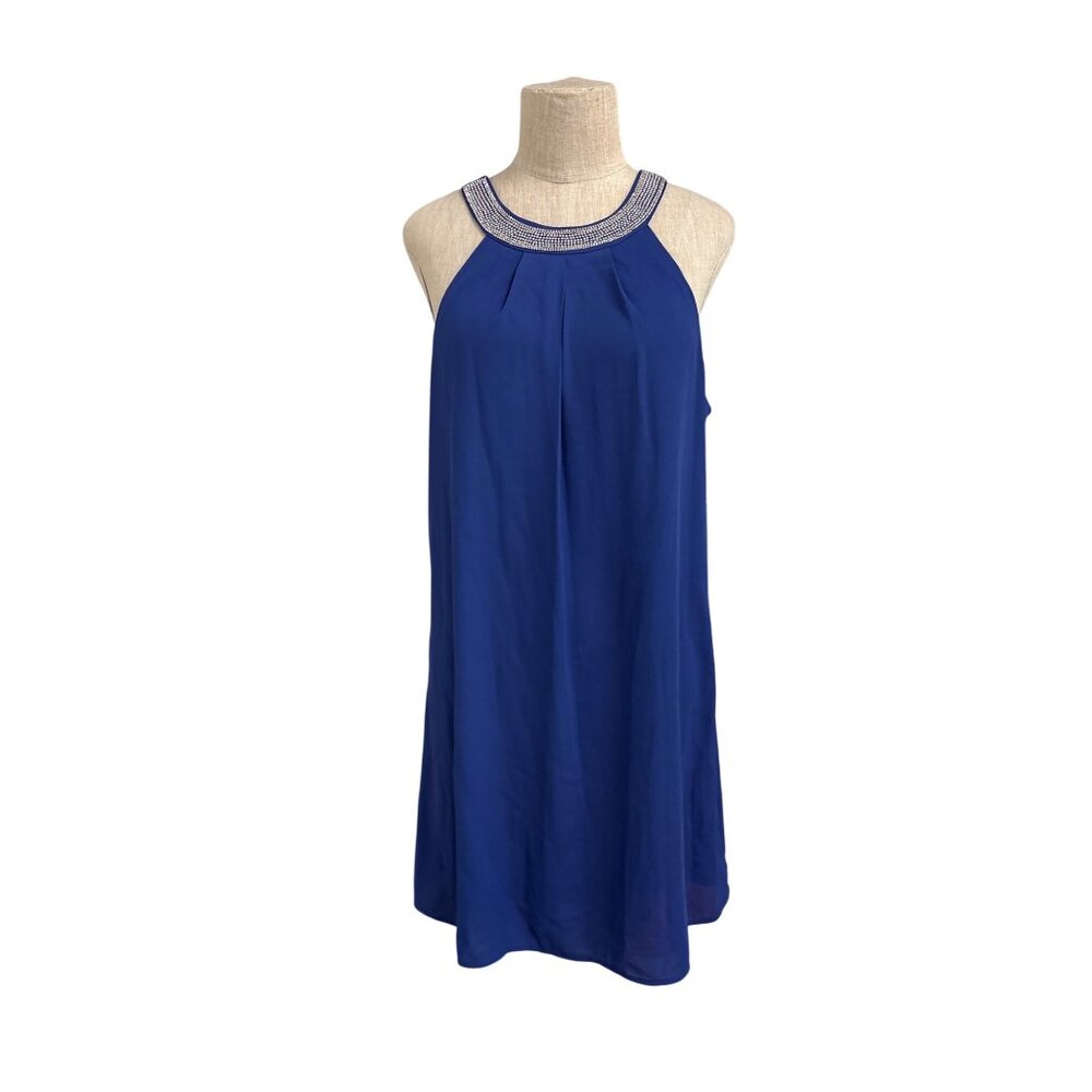 Emerald Sundae Beaded Halter Neck Royal Blue Sleeveless Dress Bow Back Detail, F